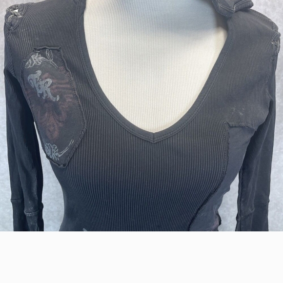 Treasure Rock Black Hooded Distresses Long Sleeved Sweater Dress. M - Picture 5 of 8